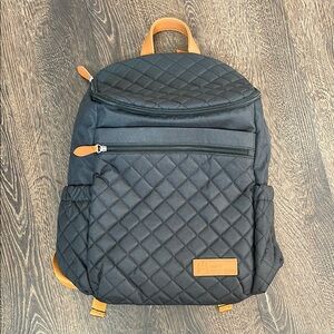 Black Kaiser Quilted Backpack Diaper Bag with Tan Accents